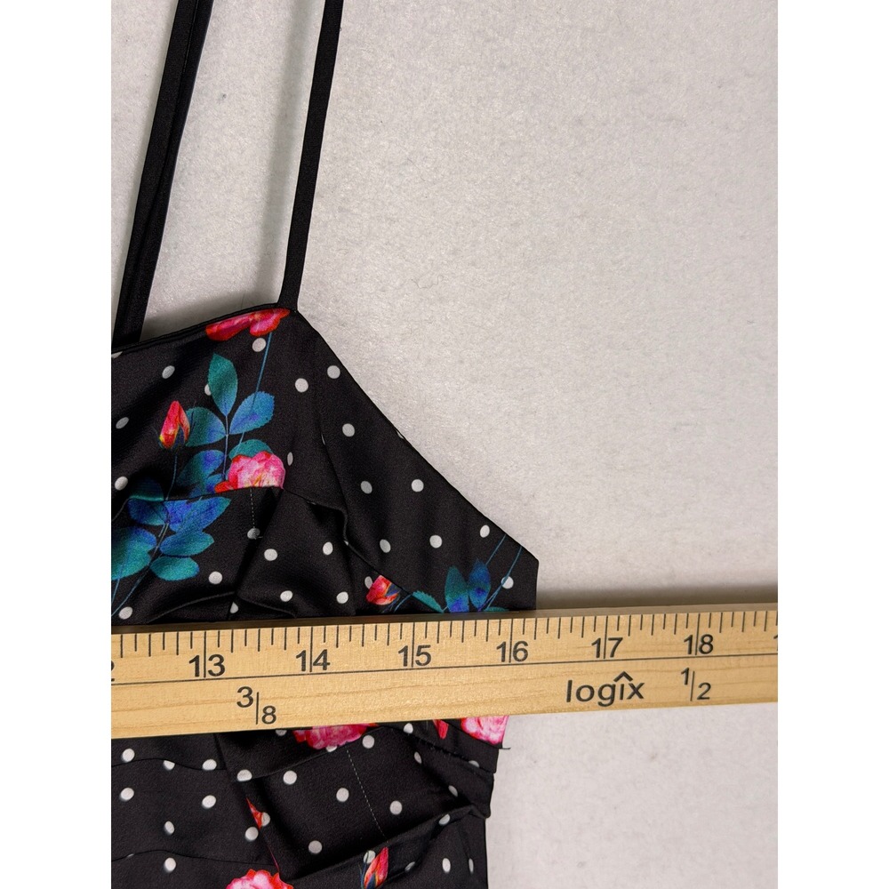 For Love & Lemons Posey Dress Women XL Black Floral Polka Dot Pleated Mini NEW - Picture 3 of 13